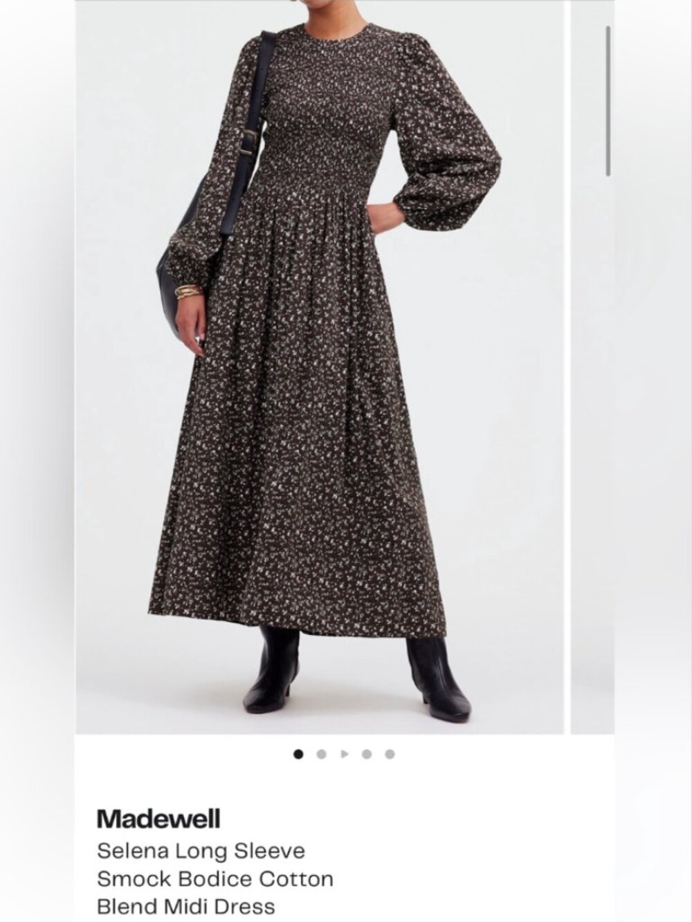 Madewell Brown Floral Smocked Long Sleeve Maxi Dress XL
